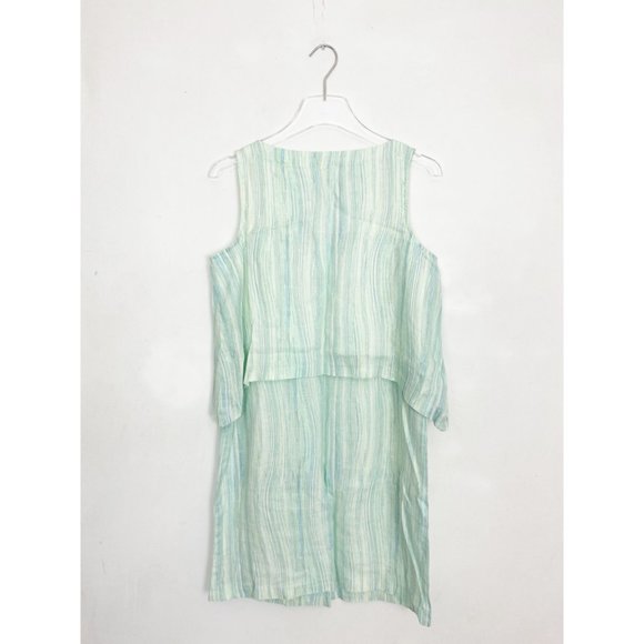 J. Jill Pure Jill 100% Linen Layered Dress Green/ Blue Knee Length Lagenlook NWT - Picture 3 of 11